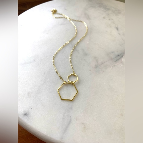 Dainty Gold Plated Double Hexagon Necklace - Picture 3 of 4